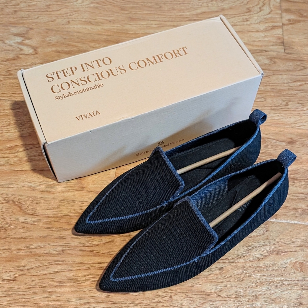 Vivaia Doreen Pointed-Toe Heeled Navy Blue Loafers, 9.5 (EU 41)